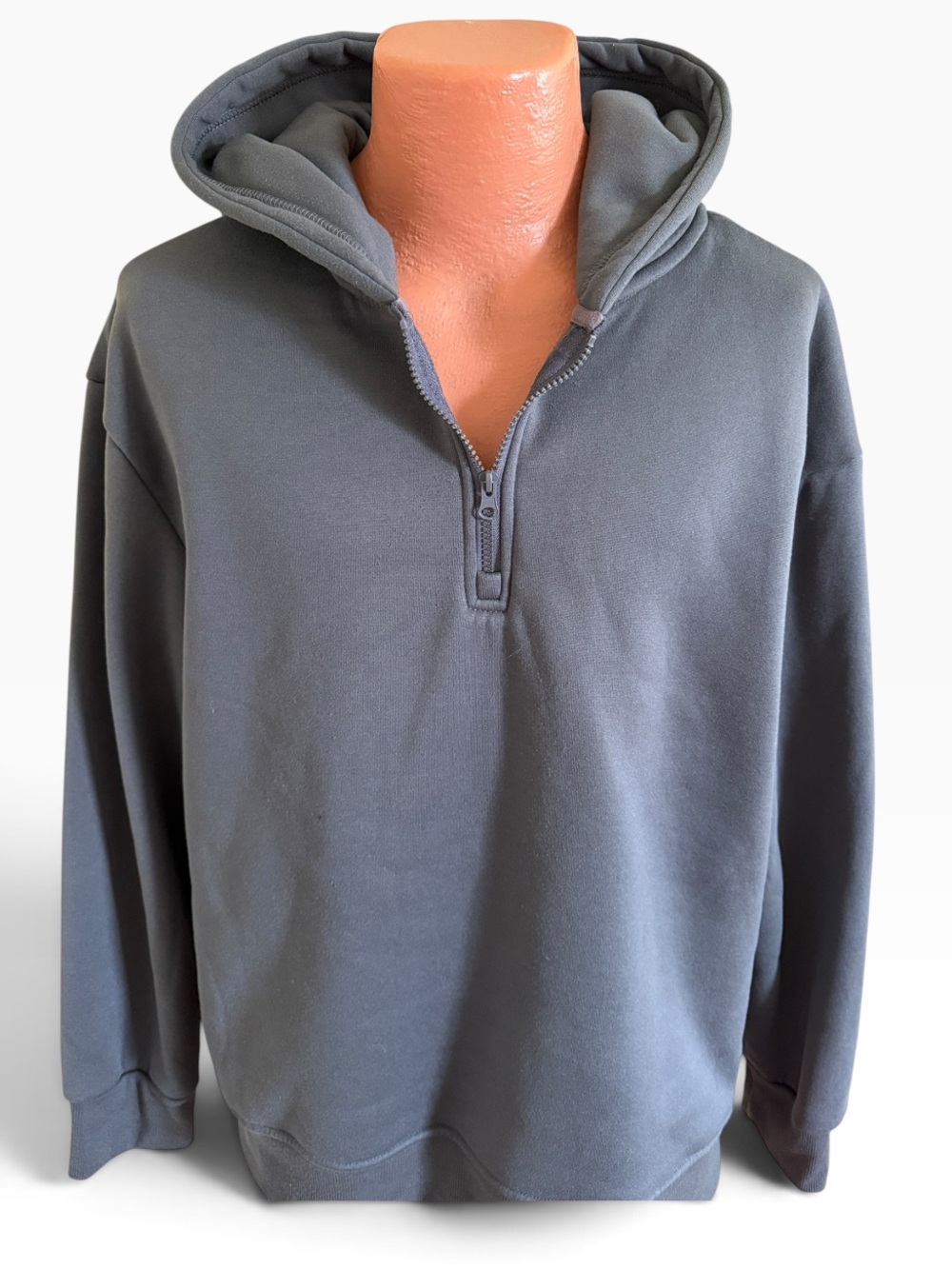 MEN’S STEEL GREY QUARTER ZIP PULLOVER HOODIE SWEATSHIRT Fleece Lined Size L